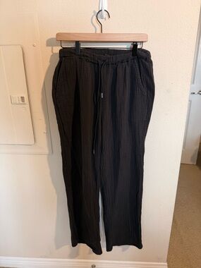 Quince Black Gauze Pants Women’s Small Elastic Waist Wide Leg Lounge Minimalist